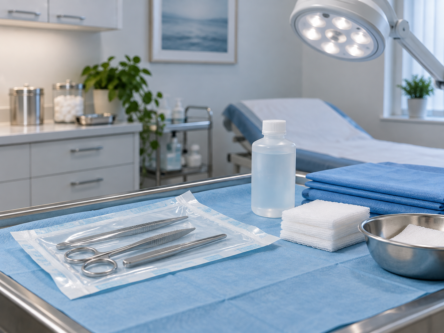 Sterile clinical supplies prepared for a minor procedure